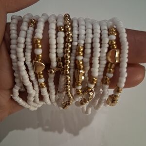 Chic White and Gold Beaded Bracelet Set
